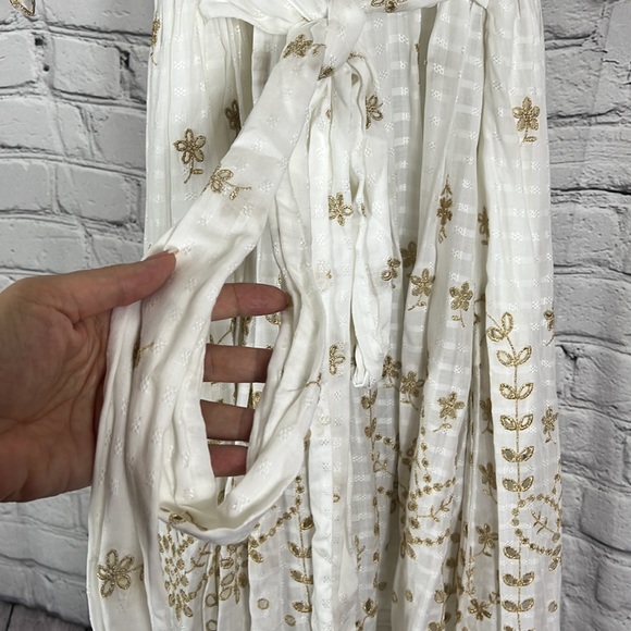 NEW LoveShackFancy Augusta midi dress white gold velvet belt size 4 - Picture 7 of 14